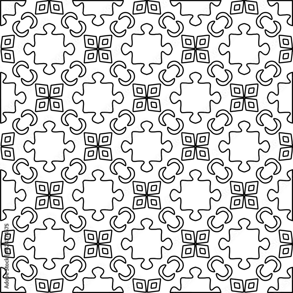 Abstract background with figures from lines. black and white pattern for web page, textures, card, poster, fabric, textile. Monochrome graphic repeating design. Abstract background with figures from lines. black and white pattern for web page, textures, card, poster, fabric, textile. Monochrome graphic repeating design.