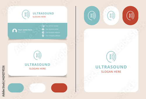 Ultrasound logo design with editable slogan. Branding book and business card template.