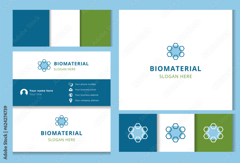 Biomaterial logo design with editable slogan. Branding book and business card template.