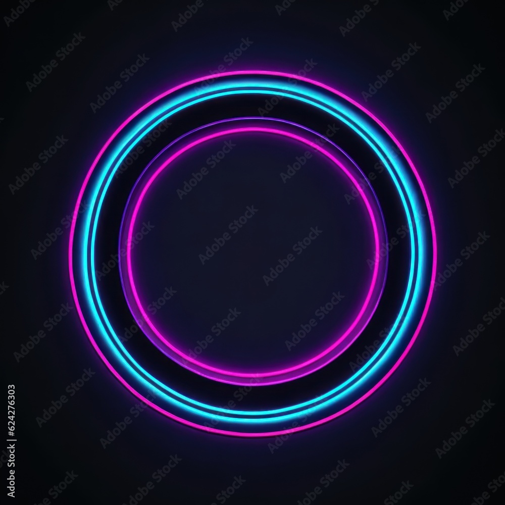 neon lights circle square isolate on black background.generative ai neon lights circle square isolate on black background.generative ai
