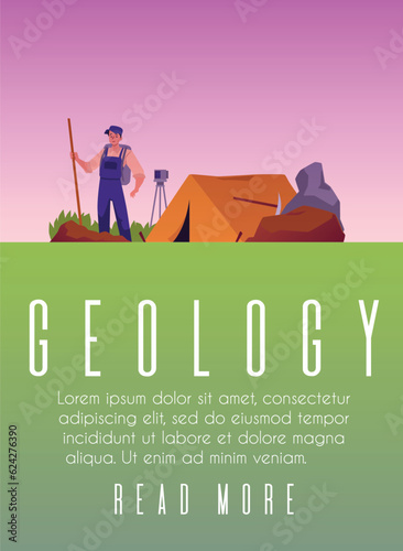Geology observation and research banner or poster template, vector illustration.