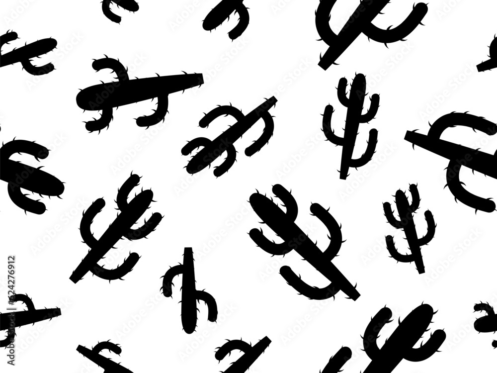 Cactus seamless pattern. Desert cactus Carnegiea. Black cacti with thorns on white background. Large mexican empty cacti. Design for banners and posters. Vector illustration Cactus seamless pattern. Desert cactus Carnegiea. Black cacti with thorns on white background. Large mexican empty cacti. Design for banners and posters. Vector illustration