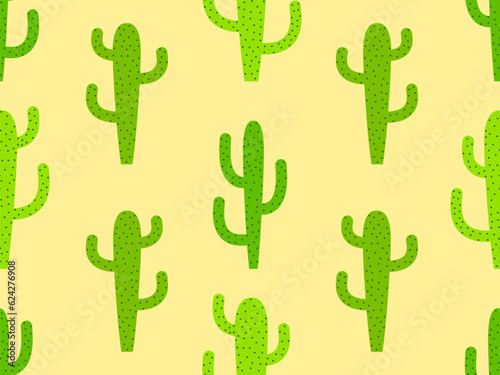 Cactus seamless pattern. Desert cactus Carnegiea. Green cactuses with dots in a modern style. Large mexican empty cacti. Design for banners and posters. Vector illustration