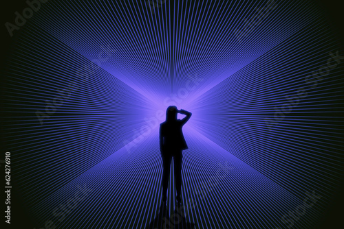 Fotografie, Obraz Conceptual image of businesswoman silhouette on bright blue lines background