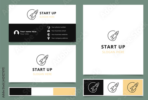 Start up logo design with editable slogan. Branding book and business card template.