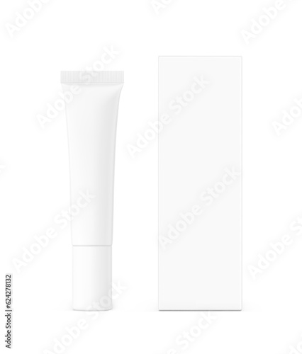 Blank plastic tube with box mockup. Front view. Vector illustration isolated on white background. Can be use for your design, advertising, promo and etc. EPS10. 