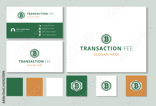 Transaction fee logo design with editable slogan. Branding book and business card template.