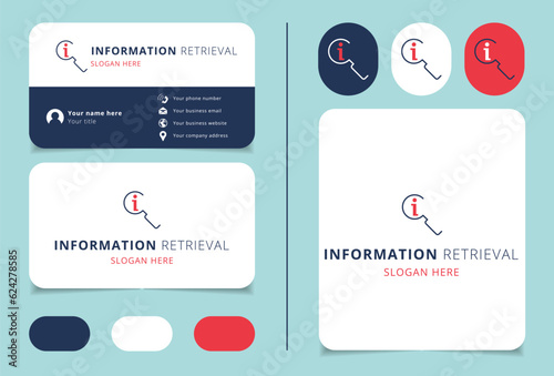 Information retrieval logo design with editable slogan. Branding book and business card template.