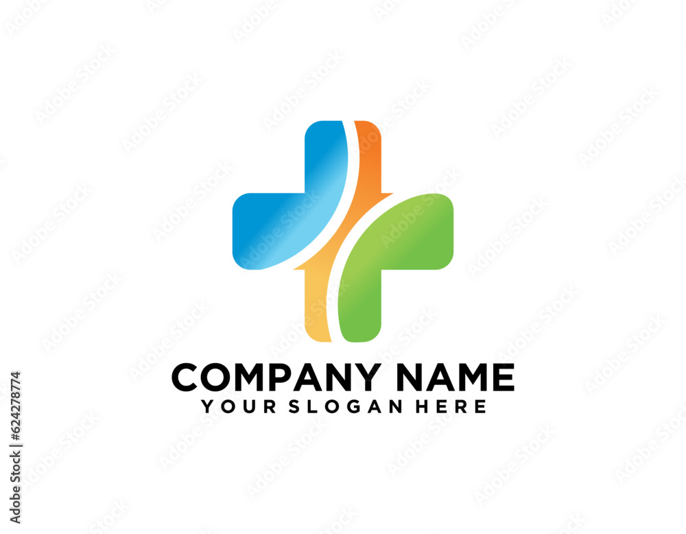 Health Care Logo, For Medical Center, With line Cross Symbol Health Care Logo, For Medical Center, With line Cross Symbol