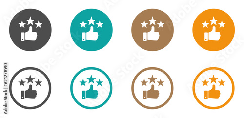 Obraz na płótnie Hand with thumb up and stars rating vector icons collection