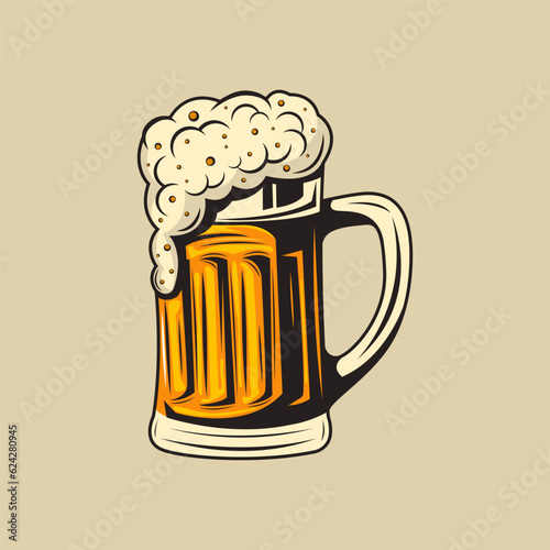 Beer in glass with foam. Hand drawn october fest beer vector illustration isolated