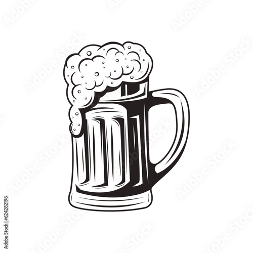 Beer in glass with foam. Hand drawn october fest beer vector illustration isolated
