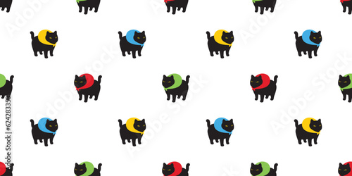 cat seamless pattern black kitten picnic traveller calico neko vector cartoon character breed pet gift wrapping paper tile background repeat wallpaper animal doodle illustration design scarf isolated