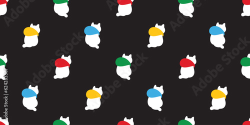 cat seamless pattern white kitten picnic traveller calico neko vector cartoon character breed pet gift wrapping paper tile background repeat wallpaper animal doodle illustration design scarf isolated