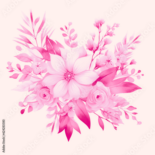 Wedding floral composition, watercolor big flowers, bright pink design, isolated © Slanapotam