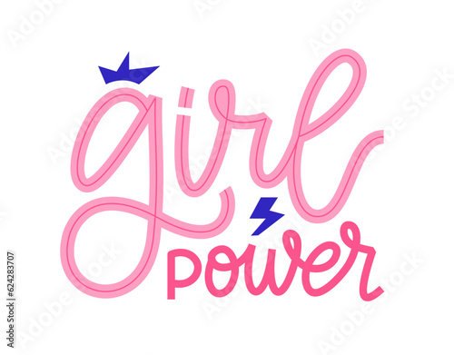 GIRL POWER logo quote. Girl power word. Trendy graphic design with text girl power and lightning bolt. Vector illustration Text Design print for t shirt, tee, pin label, sticker, poster, card, banner