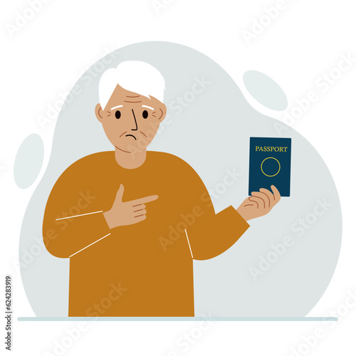 A man holds a passport in his hand for verification. The concept of user control.