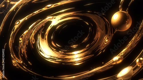 黒い無地の背景に豪華な金色の溶けた金属のような液体が飛び散る様子のエフェクト