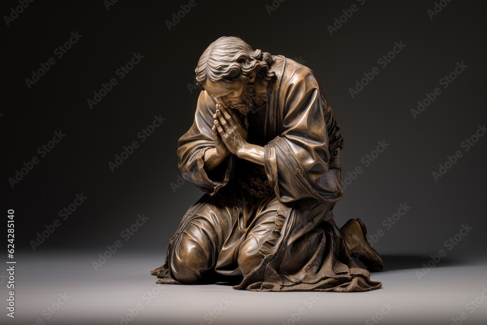 Statue of a man praying in front of a dark background Statue of a man praying in front of a dark background