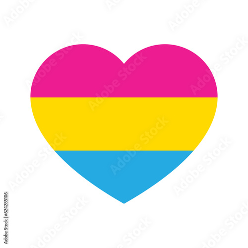 Pink, yellow, and blue colored heart icon, as the colors of the pansexual flag. LGBTQI concept. Flat vector illustration.	