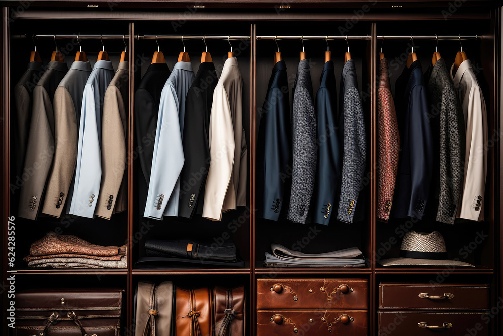 An Array Of Formal Business Attire Neatly Arranged In Wardrobe. Generative AI
