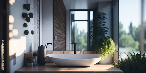 modern bathroom  sink  hub  plants  bath