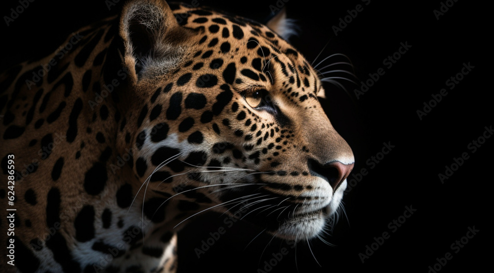 Leopard on a black background, created with Generative AI technology. Leopard on a black background, created with Generative AI technology.