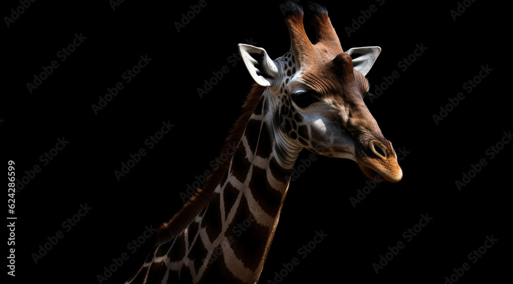 Obraz premium Giraffe on a black background, created with Generative AI technology.