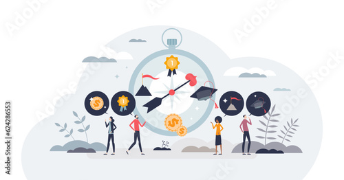 Purpose driven life as find reason and motivation to live tiny person concept, transparent background. Successful target planning and importance of values or belief illustration.