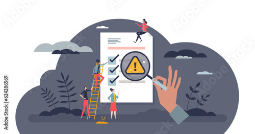 Risk assessment and safety checklist business evaluation tiny person concept, transparent background Fototapet