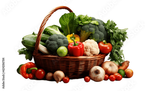 Isolated Vegetables in Basket on Transparent Background. Generative AI
