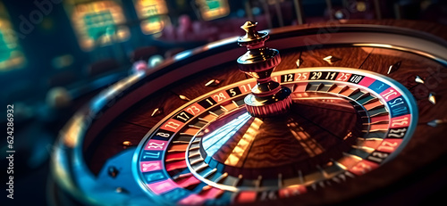Banner Casino Las Vegas game roulette wheel spinning. Generation AI