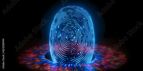 Concept Protect personal data. Security system with fingerprint on cyber technology neon background. Generation AI.