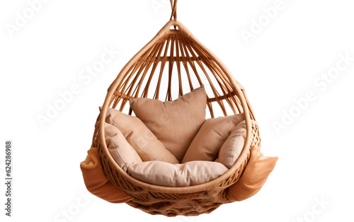 Isolated Wicker Hanging Chair on Transparent Background. Generative AI