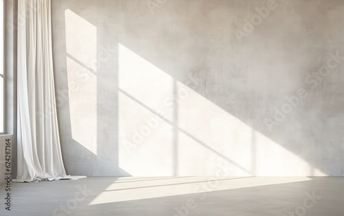 empty room, blank concrete texture wall, light cement floor, sunlight from the window
