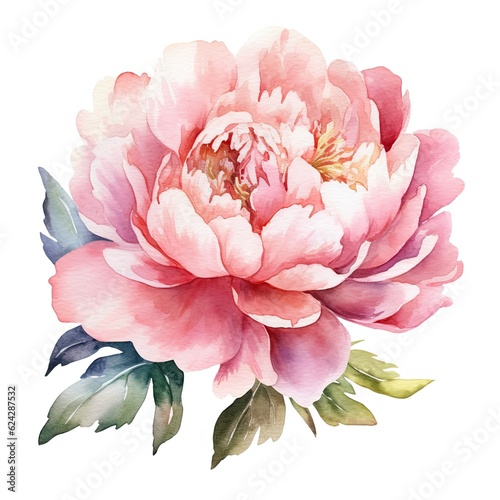 Wedding floral composition. Watercolor peony flowers isolated on white illustration. Generative AI