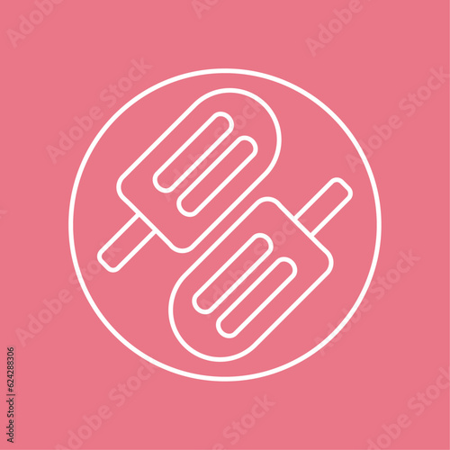 ice cream logo on a stick. two outlines of ice cream on a stick in a circle on a pink background