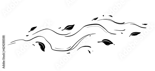 Leaf wind doodle line sketch set. Hand drawn doodle wind motion, air blow, leaf falling elements. Sketch drawn air weather, autumn falling concept. Isolated vector illustration.