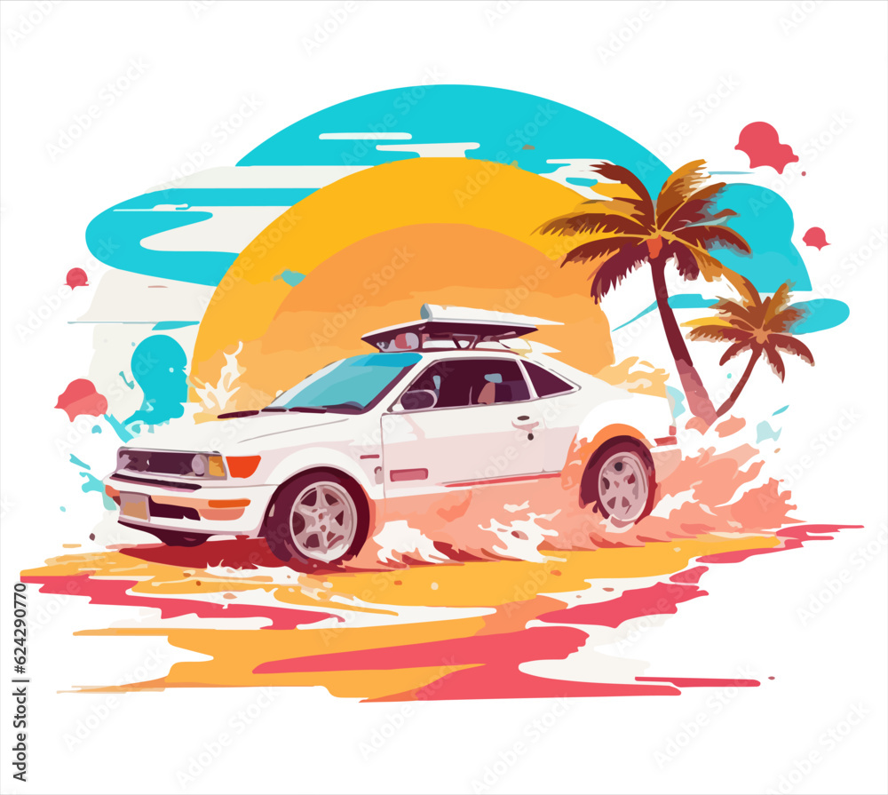 Car and the beach adventure logo vector art design
