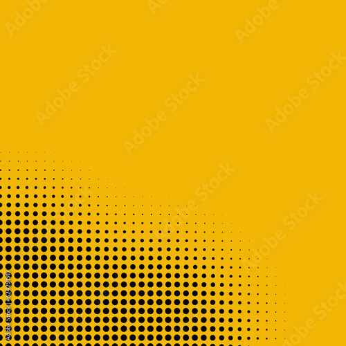 halftone dot patterns on a yellow background adds a nostalgic touch to the retro design.