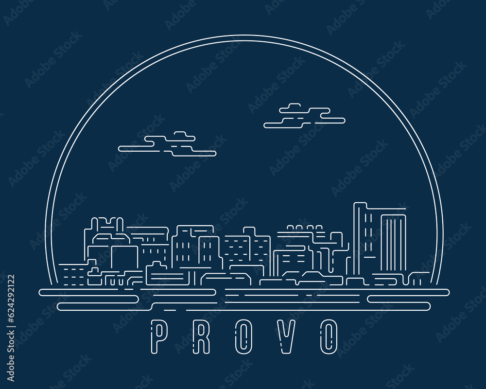 Provo, Utah Cityscape with white abstract line corner curve modern