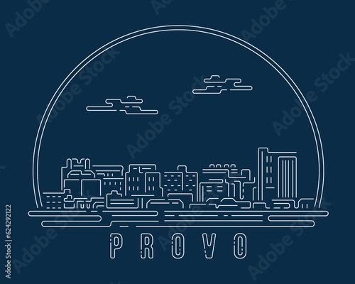 Provo, Utah - Cityscape with white abstract line corner curve modern style on dark blue background, building skyline city vector illustration design