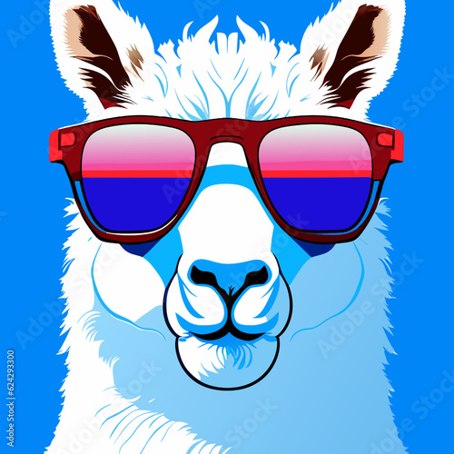 Llama with sunglasses. Vector illustration of llama wearing sunglasses.