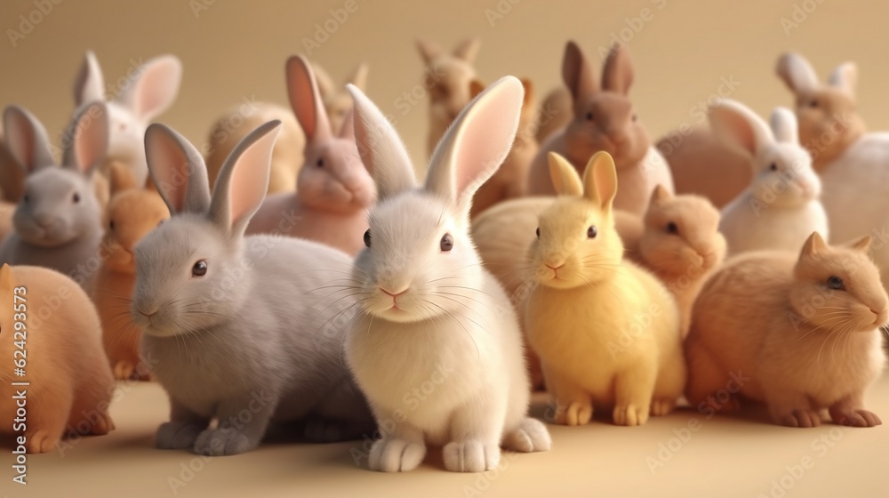 Obraz premium View of beautiful and cute rabbits. Generative AI.