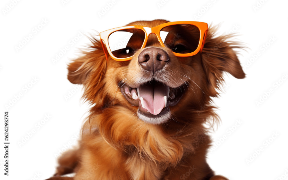 Happy Dog in Sunglasses and Hat on Transparent Background. Generative AI