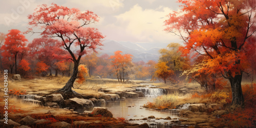 Autumn forest landscape view. Generative AI