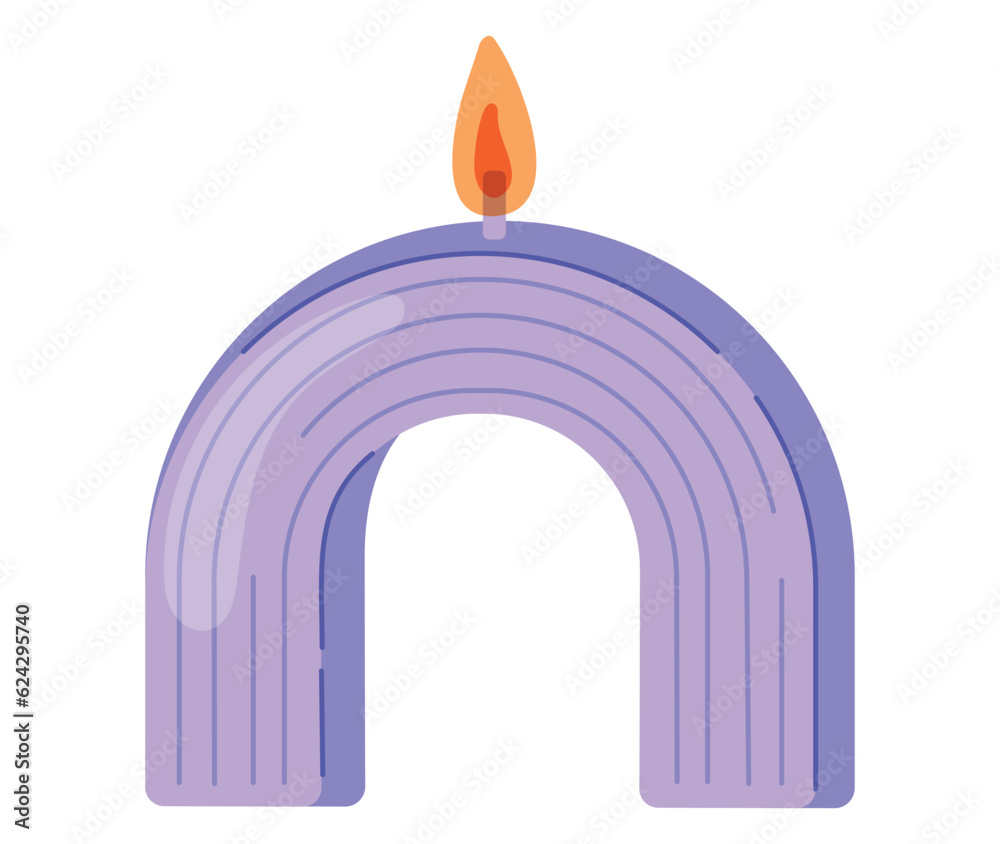 Vector isolated decorative interior flat candle in arch shape with flame. Vector isolated decorative interior flat candle in arch shape with flame.
