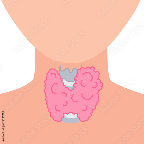 Enlarged thyroid gland lobe icon. Faceless body silhouette. Thyroid hormones function support. Hyperthyroidism and hypothyroidism diseases. Metabolism control. Body anatomy. Vector illustration.