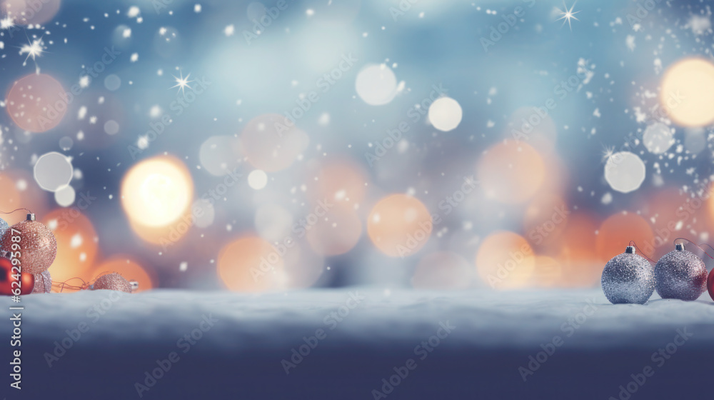 Merry Christmas winter blurred background with beautiful lighing bokeh and copy space. Generative AI Merry Christmas winter blurred background with beautiful lighing bokeh and copy space. Generative AI