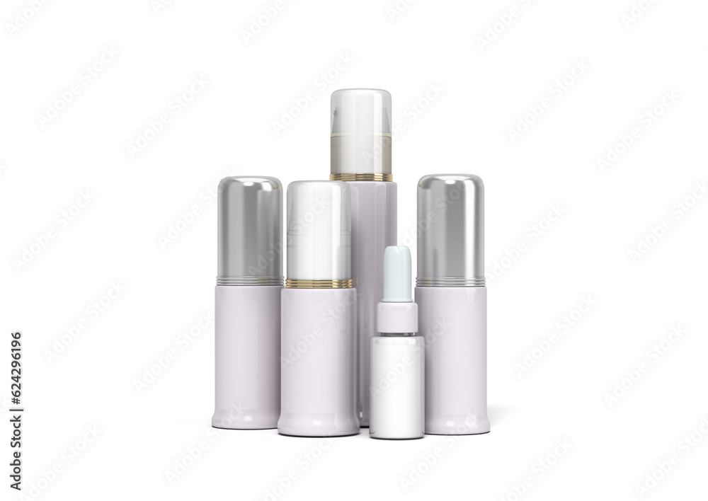 set of empty label packaging bottles for brand presentation 3d render on white